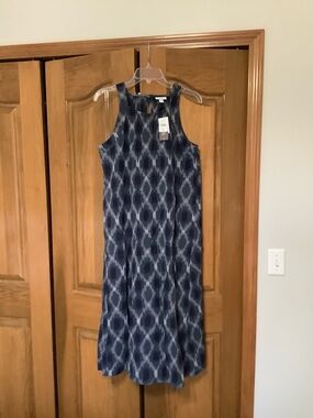 J. Jill Navy and Light Blue Ikat Maxi Dress